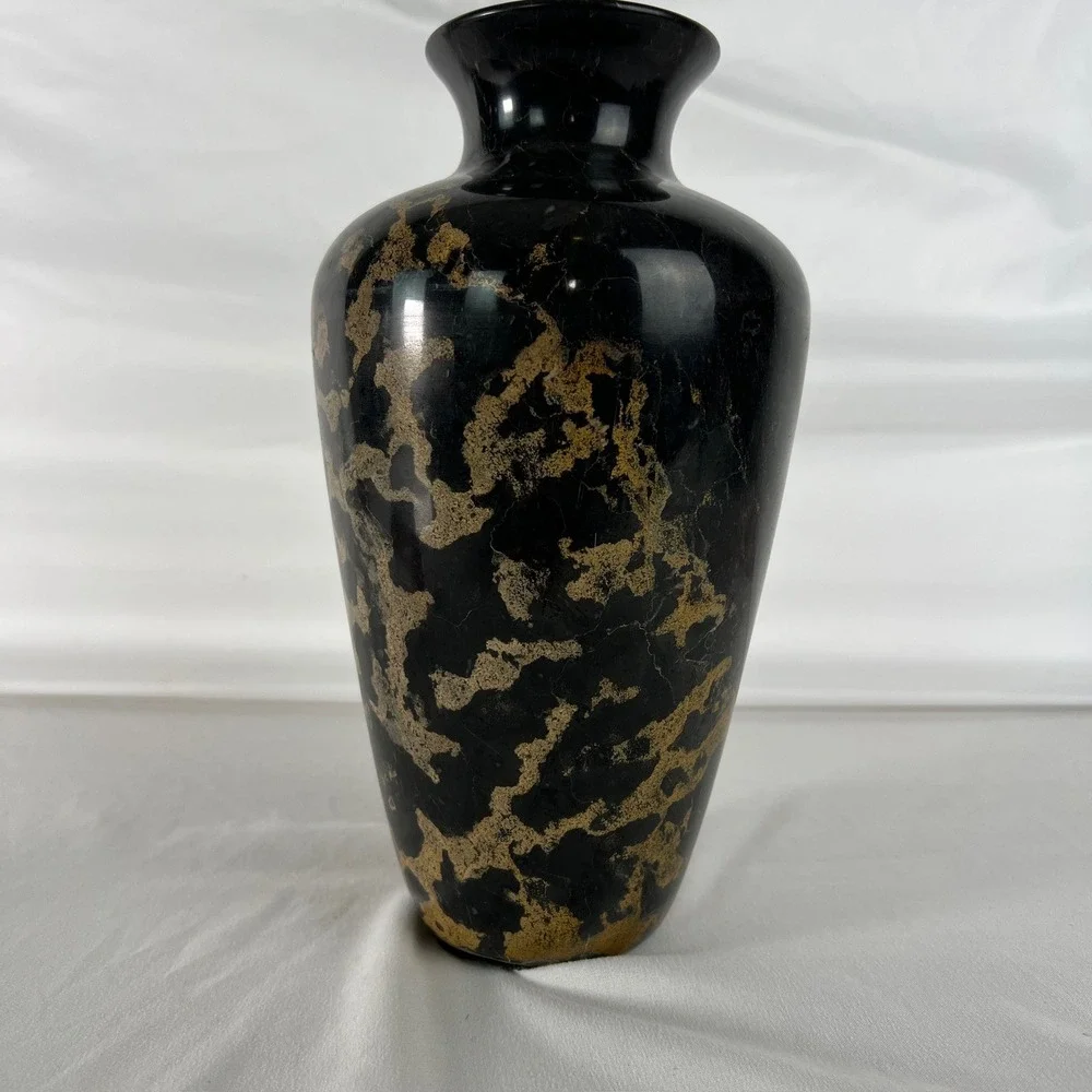 Vintage Black Marble Vase‎  10 Inch